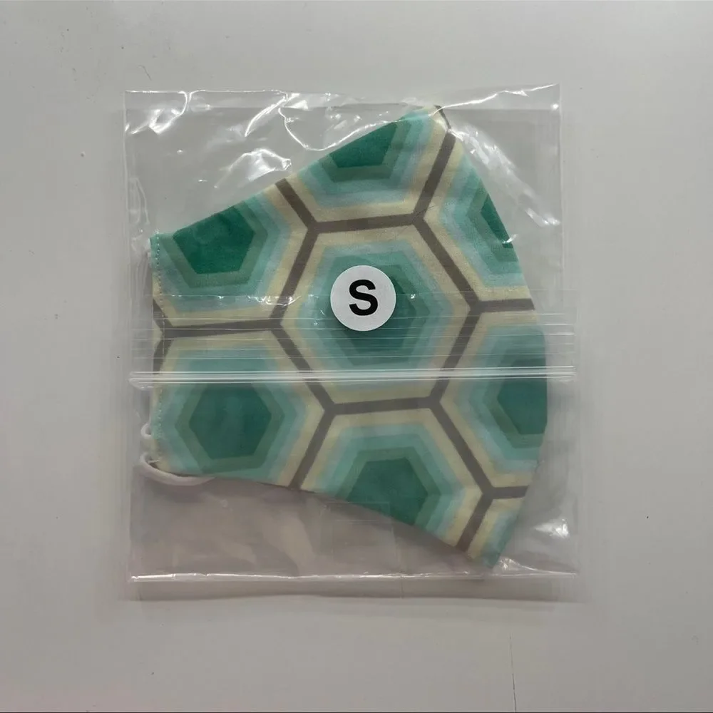 Green Hexagon Patterned Reusable Face Mask in Sealed Bag